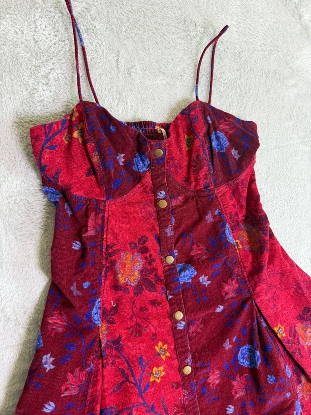 Free People Gail Red Floral Spaghetti-Strap Midi Dress M - Picture 5 of 7